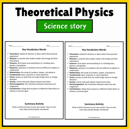 Theoretical Physics | Science Story Reading Comprehension Activity