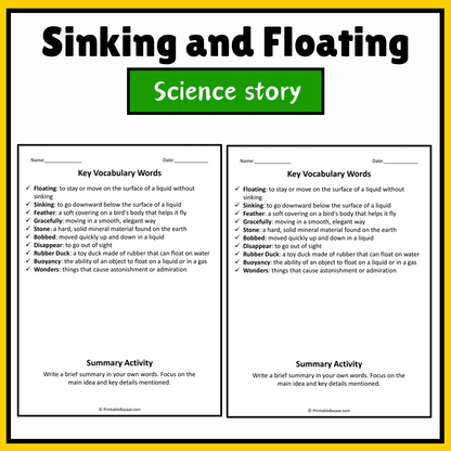 Sinking and Floating | Science Story Reading Comprehension Activity