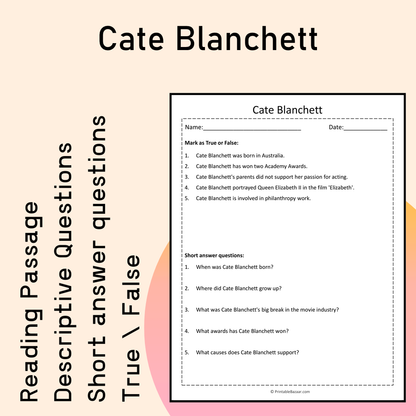 Cate Blanchett | Reading Comprehension Passage Printable Activity