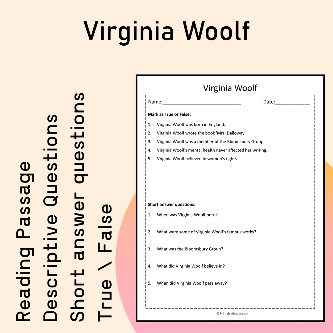 Virginia Woolf | Reading Comprehension Passage Printable Activity