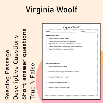 Virginia Woolf | Reading Comprehension Passage Printable Activity