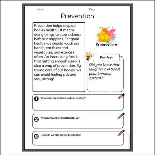 Prevention | Reading Passage Comprehension Questions Writing Facts Worksheet