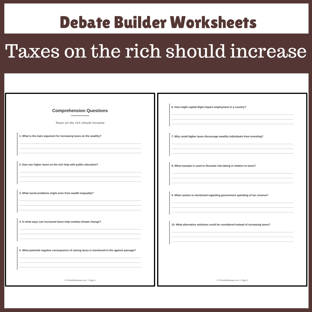 Taxes on the rich should increase | Favour and Against Worksheet Printable Activity