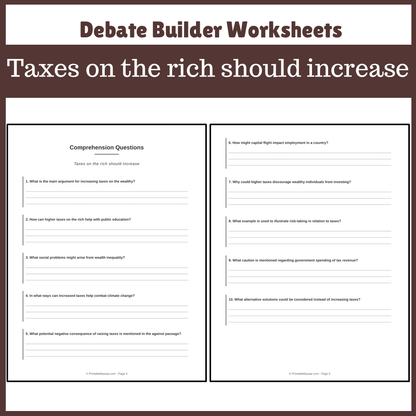 Taxes on the rich should increase | Favour and Against Worksheet Printable Activity