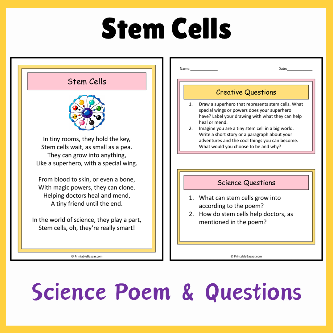 Stem Cells | Science Poem Reading Comprehension Activity