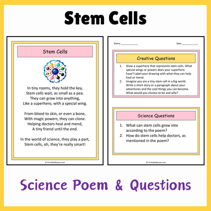 Stem Cells | Science Poem Reading Comprehension Activity