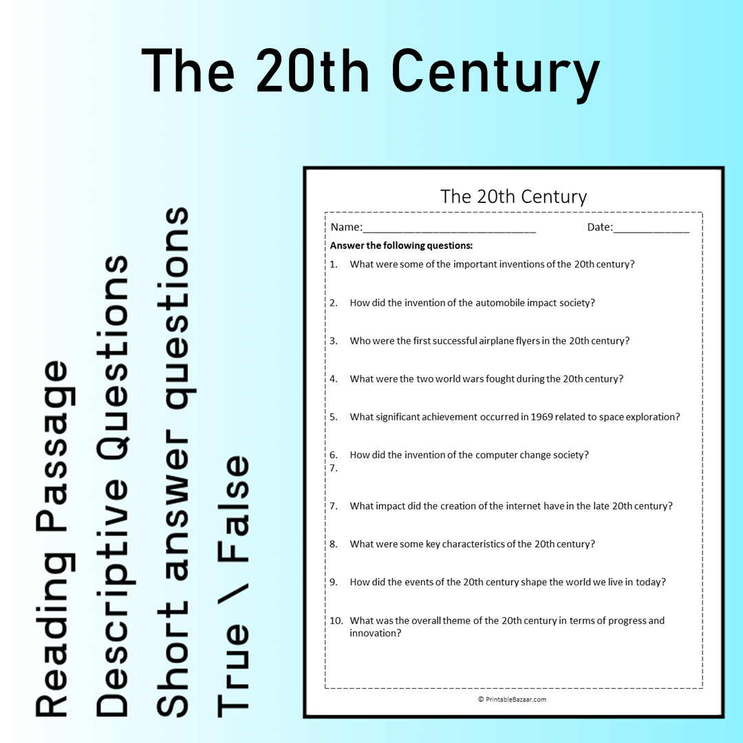The 20th Century | Reading Comprehension Passage Printable Worksheet