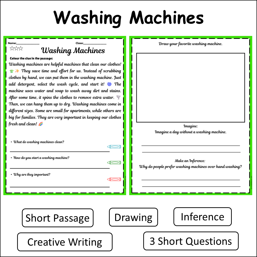 Washing Machines | Short Reading Comprehension Creative Worksheet