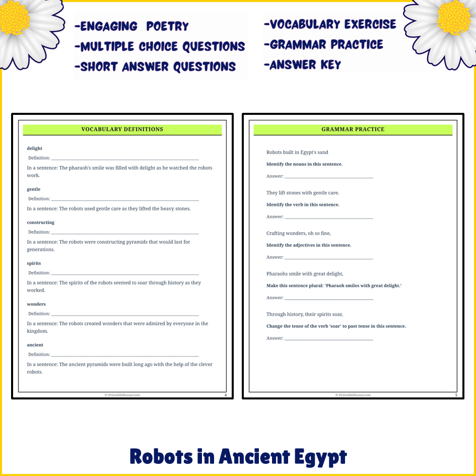 Robots in Ancient Egypt | Poem Grammar Worksheet Printable Activity