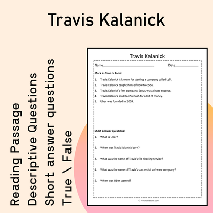 Travis Kalanick | Reading Comprehension Passage Printable Activity