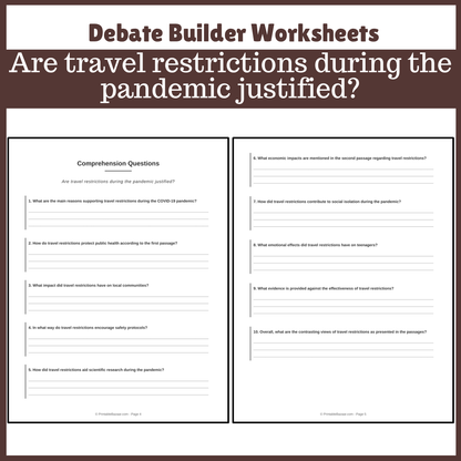 Are travel restrictions during the pandemic justified? | Favour and Against Worksheet Printable Activity