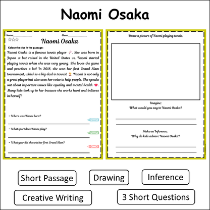 Naomi Osaka | Short Reading Comprehension Creative Worksheet