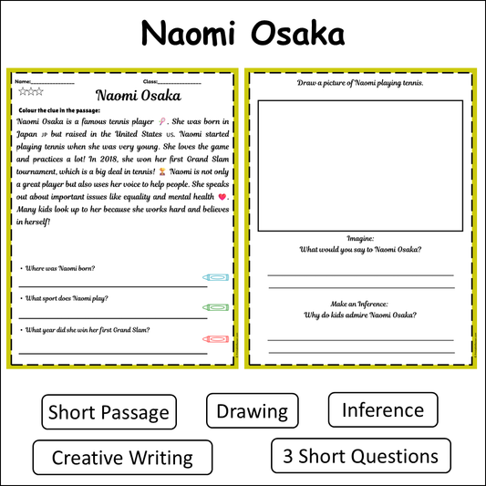 Naomi Osaka | Short Reading Comprehension Creative Worksheet