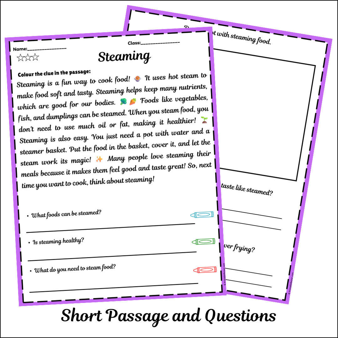 Steaming | Short Reading Comprehension Creative Worksheet