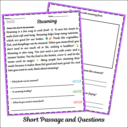 Steaming | Short Reading Comprehension Creative Worksheet