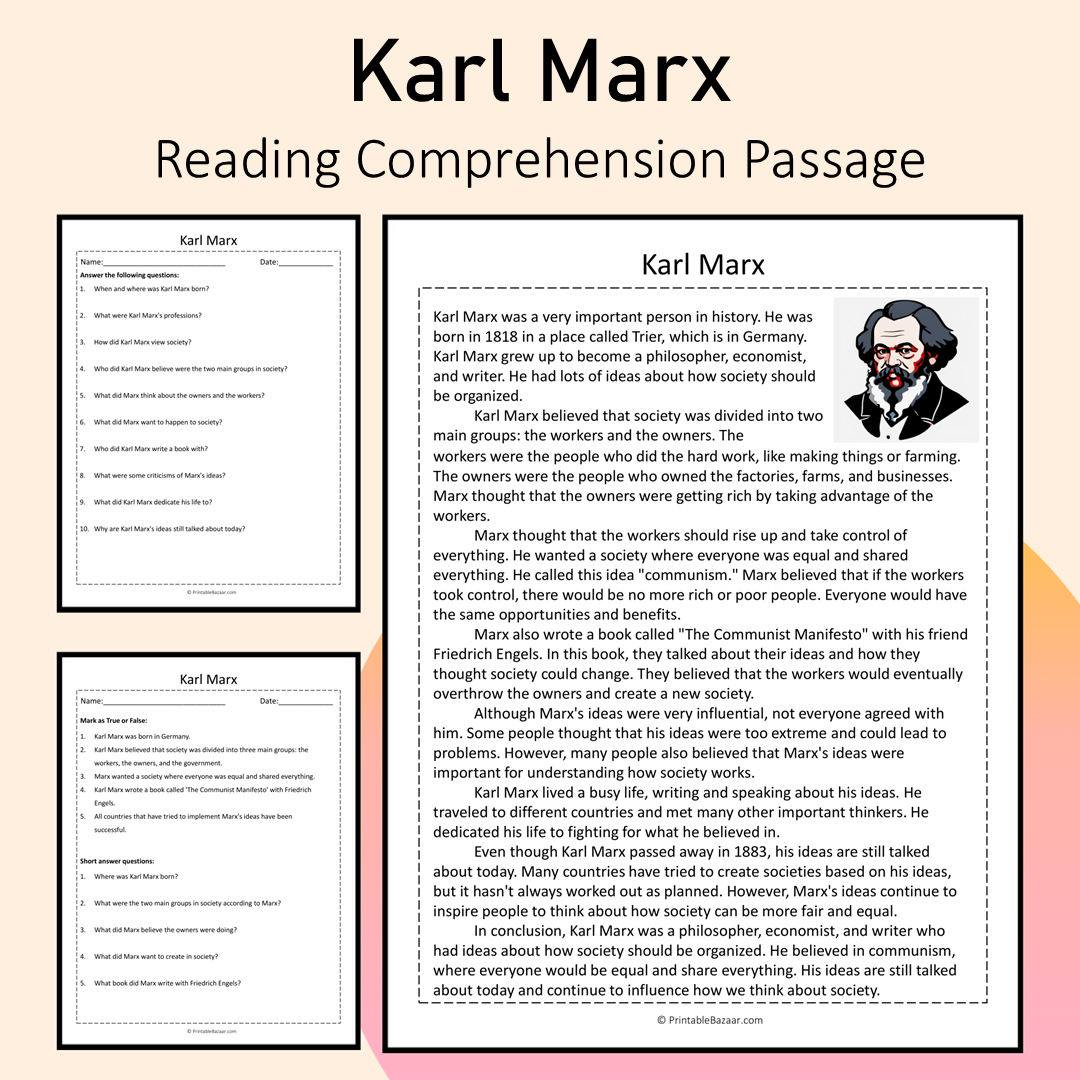 Karl Marx | Reading Comprehension Passage Printable Activity