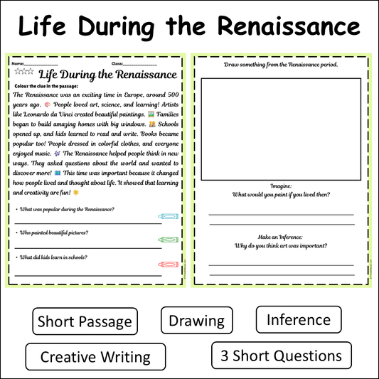 Life During the Renaissance | Short Reading Comprehension Creative Worksheet