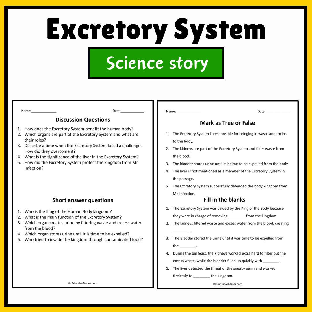 Excretory System | Science Story Reading Comprehension Activity