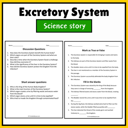 Excretory System | Science Story Reading Comprehension Activity