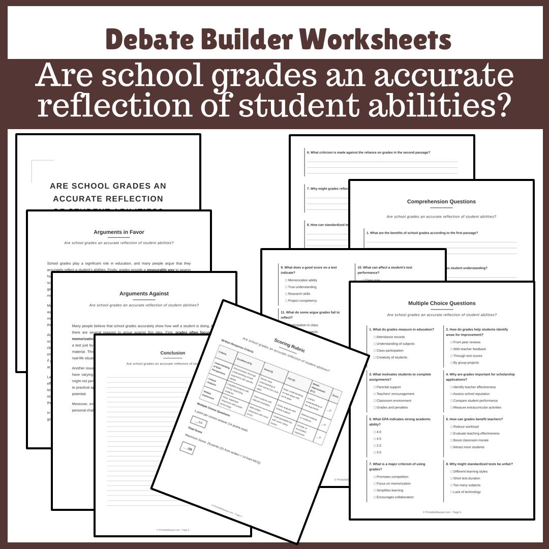 Are school grades an accurate reflection of student abilities? | Favour and Against Worksheet Printable Activity