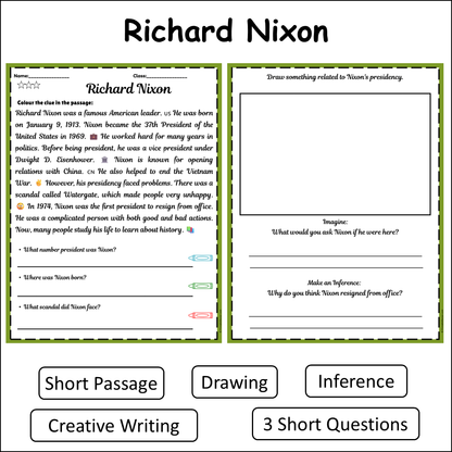 Richard Nixon | Short Reading Comprehension Creative Worksheet