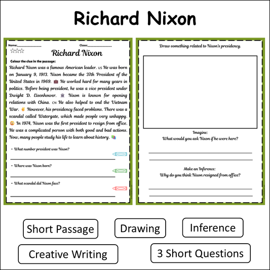 Richard Nixon | Short Reading Comprehension Creative Worksheet