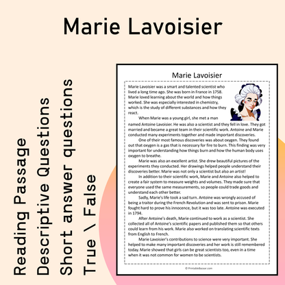 Marie Lavoisier | Reading Comprehension Passage Printable Activity