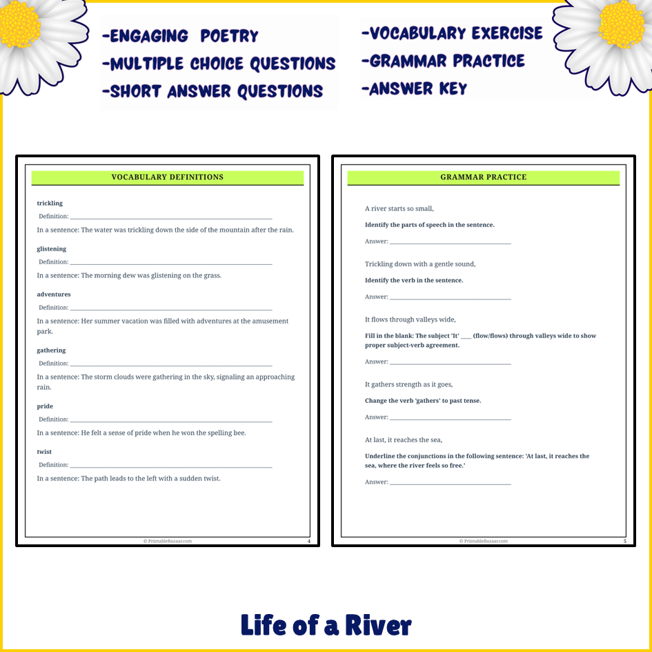 Life of a River | Poem Grammar Worksheet Printable Activity