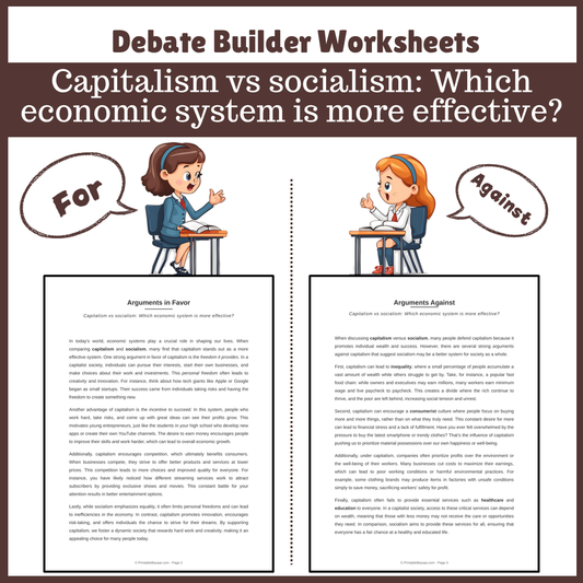 Capitalism vs socialism: Which economic system is more effective? | Favour and Against Worksheet Printable Activity