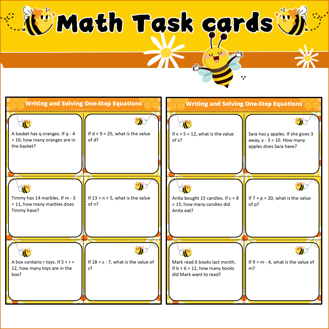 Writing and Solving One-Step Equations | Math Task Cards