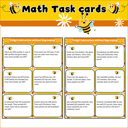 3-Digit Subtraction without Regrouping | Math Task Cards