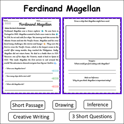 Ferdinand Magellan | Short Reading Comprehension Creative Worksheet