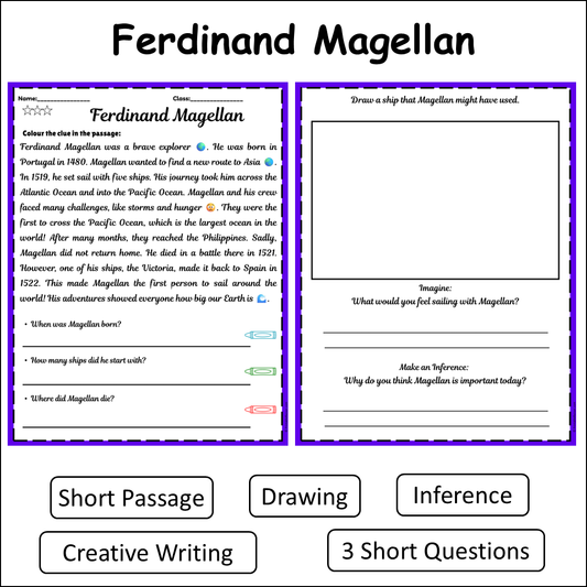 Ferdinand Magellan | Short Reading Comprehension Creative Worksheet