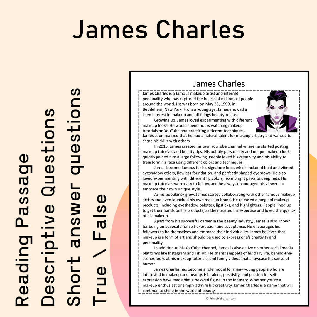 James Charles | Reading Comprehension Passage Printable Activity