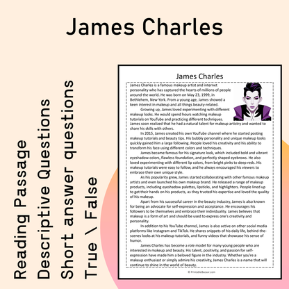 James Charles | Reading Comprehension Passage Printable Activity