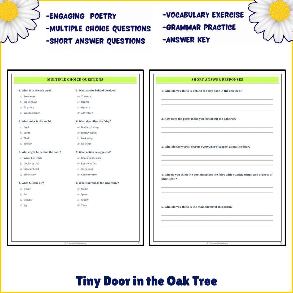 Tiny Door in the Oak Tree | Poem Grammar Worksheet Printable Activity