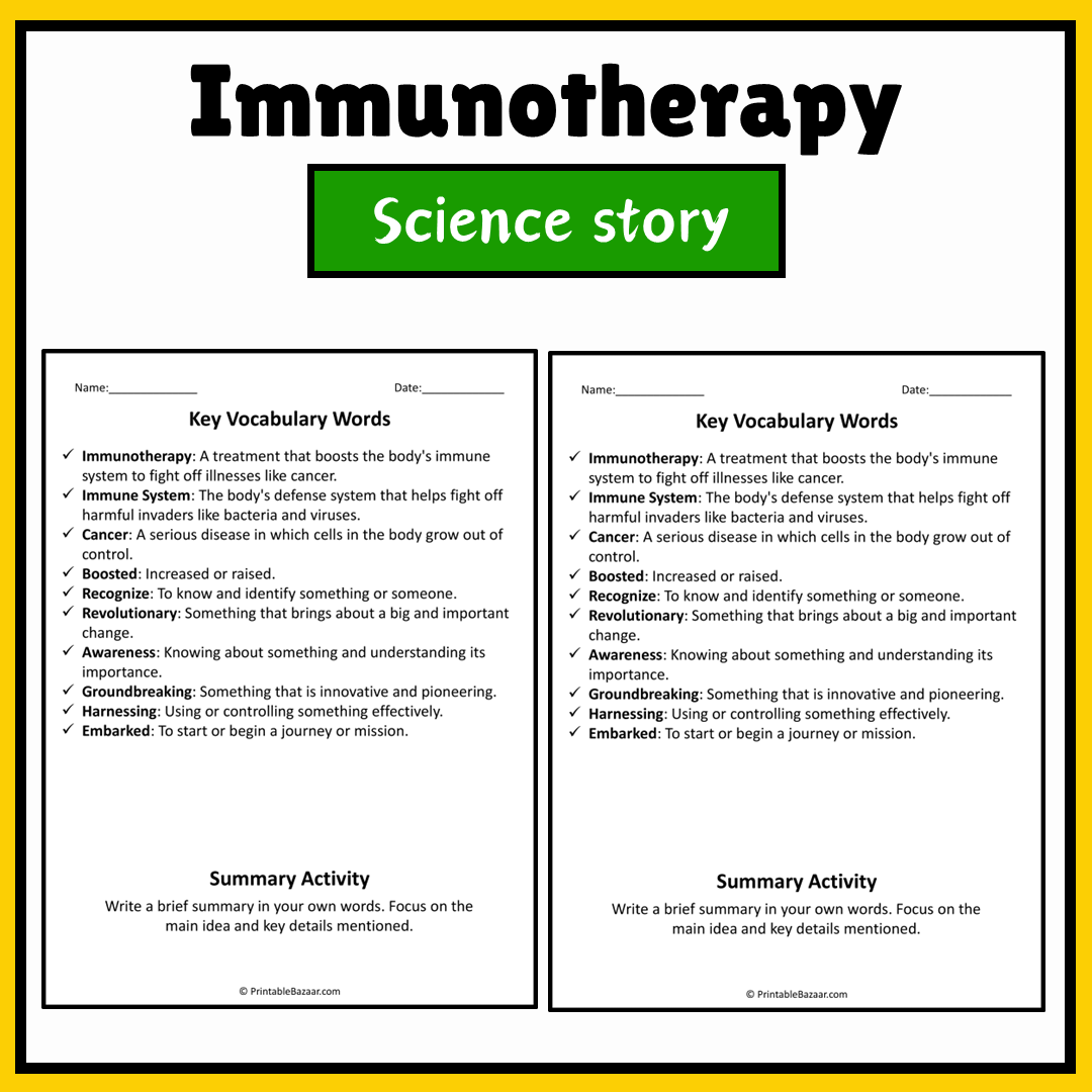 Immunotherapy | Science Story Reading Comprehension Activity