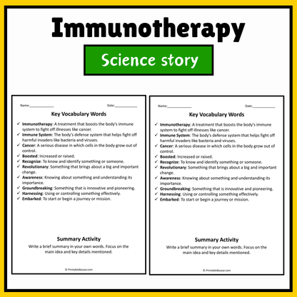 Immunotherapy | Science Story Reading Comprehension Activity