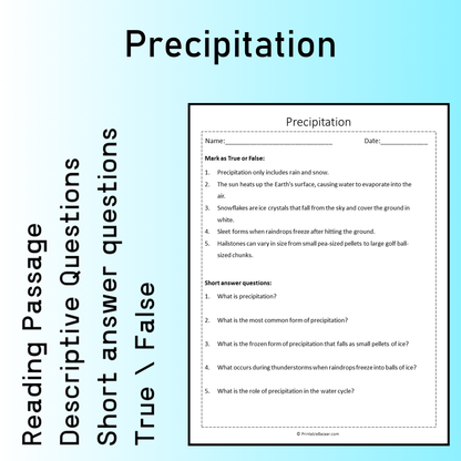 Precipitation | Reading Comprehension Passage Printable Worksheet