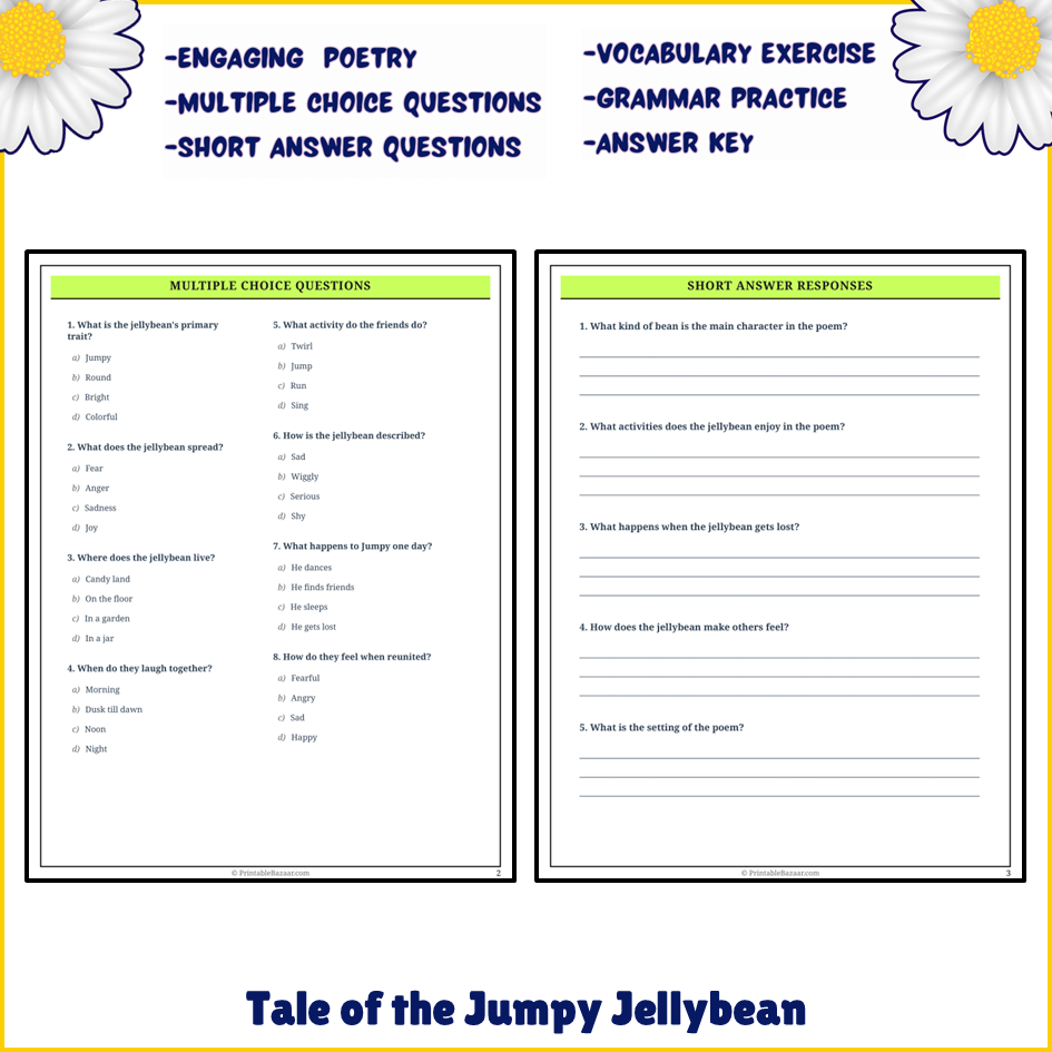 Tale of the Jumpy Jellybean | Poem Grammar Worksheet Printable Activity