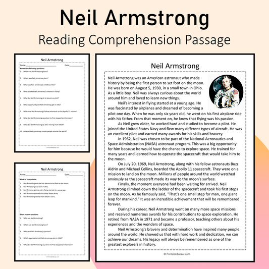 Neil Armstrong | Reading Comprehension Passage Printable Activity