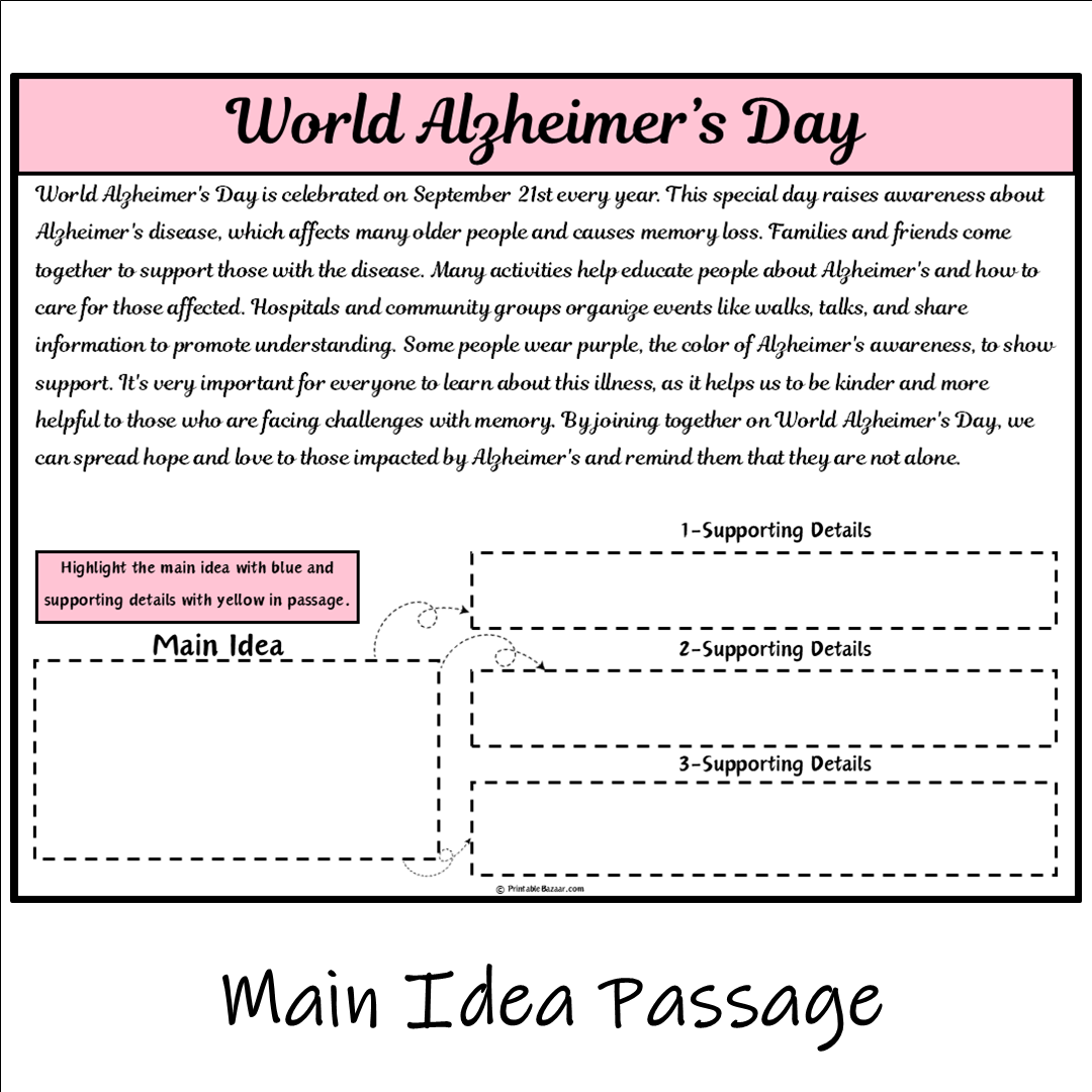 World Alzheimer’s Day | Main Idea and Supporting Details Reading Passage and Questions