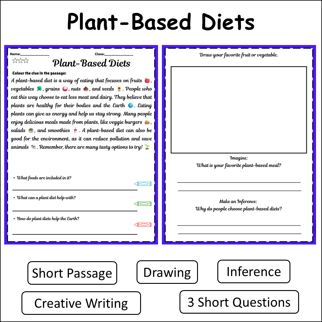 Plant-Based Diets | Short Reading Comprehension Creative Worksheet