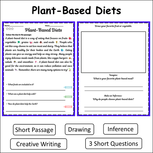 Plant-Based Diets | Short Reading Comprehension Creative Worksheet