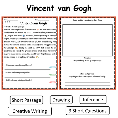 Vincent van Gogh | Short Reading Comprehension Creative Worksheet