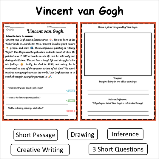 Vincent van Gogh | Short Reading Comprehension Creative Worksheet