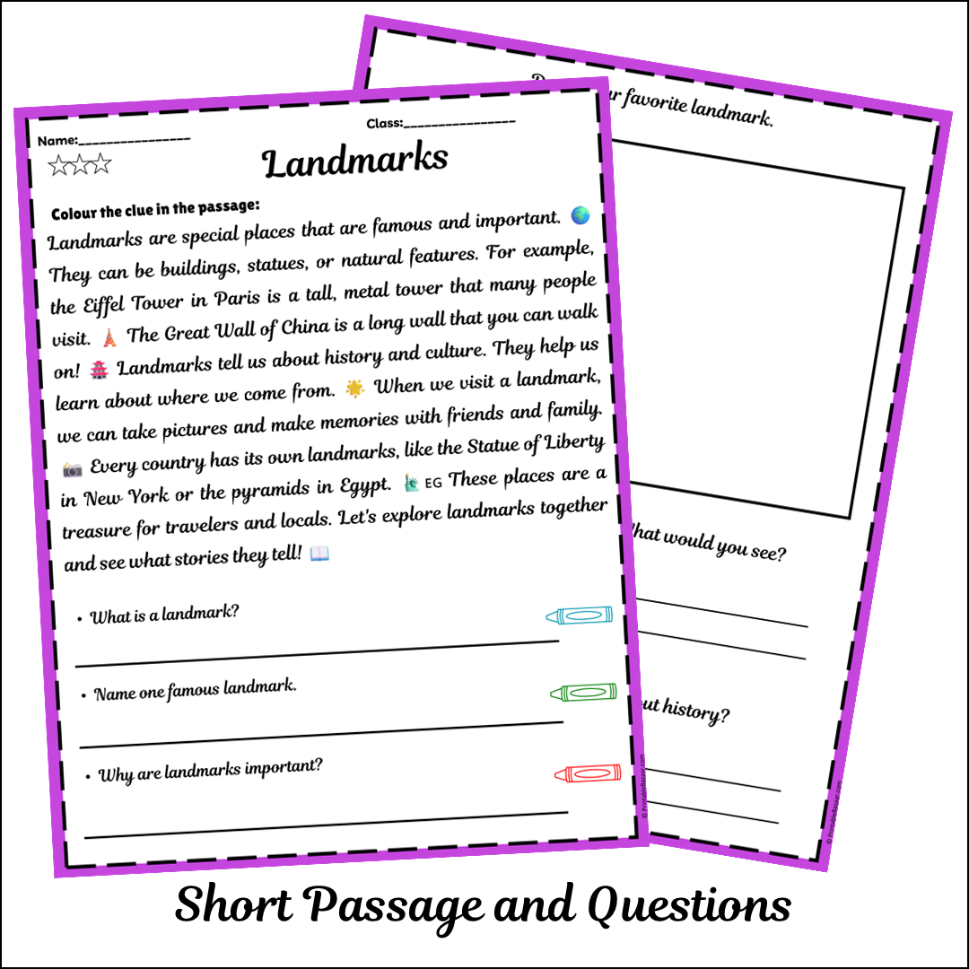 Landmarks | Short Reading Comprehension Creative Worksheet