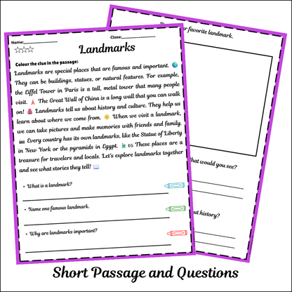 Landmarks | Short Reading Comprehension Creative Worksheet