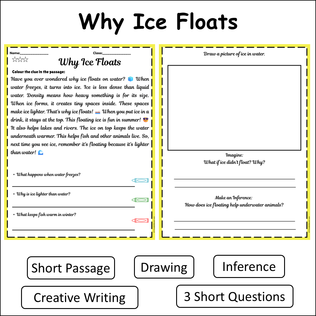 Why Ice Floats | Short Reading Comprehension Creative Worksheet