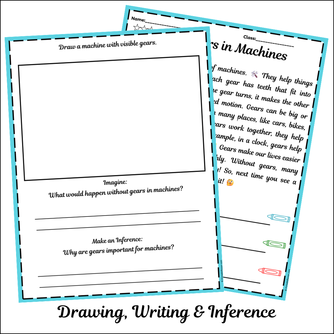 Gears in Machines | Short Reading Comprehension Creative Worksheet